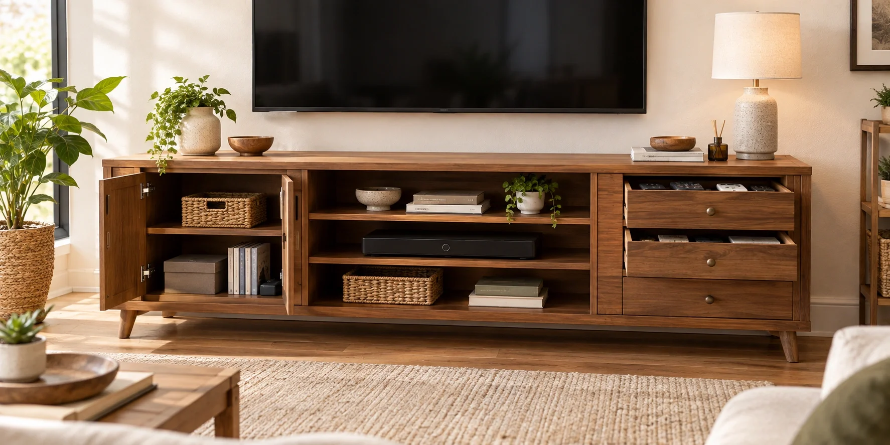 TV stand storage options: shelves, drawers, and cabinets