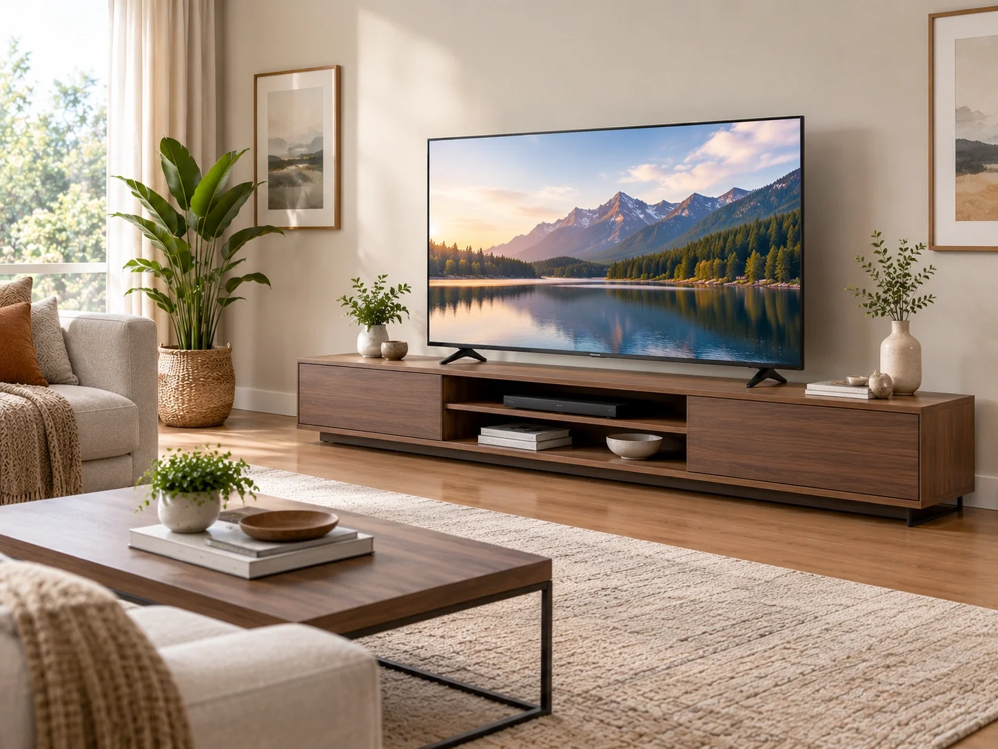 Low profile TV stand for modern minimalist decor