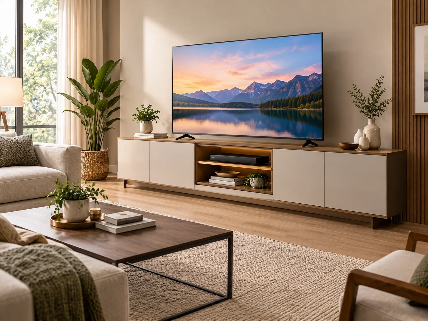Sleek modern TV stand with clean lines and minimal design