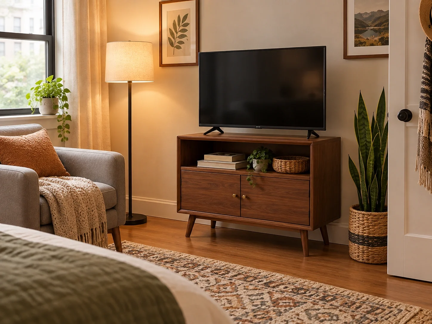 Compact small TV stand for bedrooms or apartments